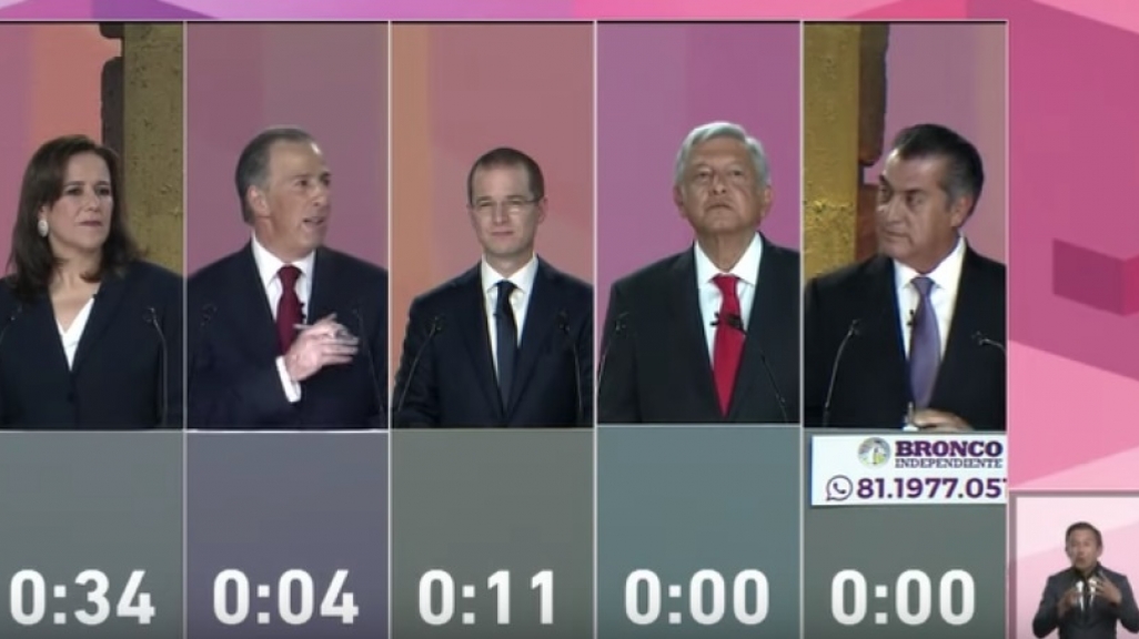 Mexico's 2018 presidential candidates April 22 debate: Margarita Zavala, Jose Antonio Meade, Ricardo Anaya, Andres Manuel Lopez Obrador AMLO, Jaime El Bronco Rodriguez