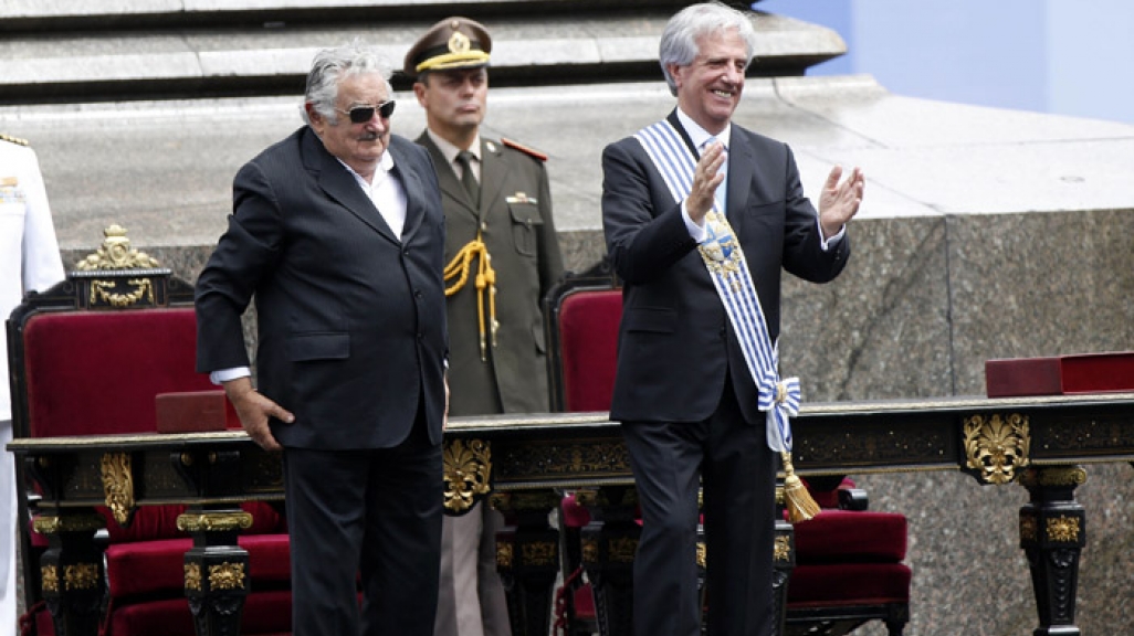 Uruguay President Tabaré Vázquez and José Mujica on March 1, 2015