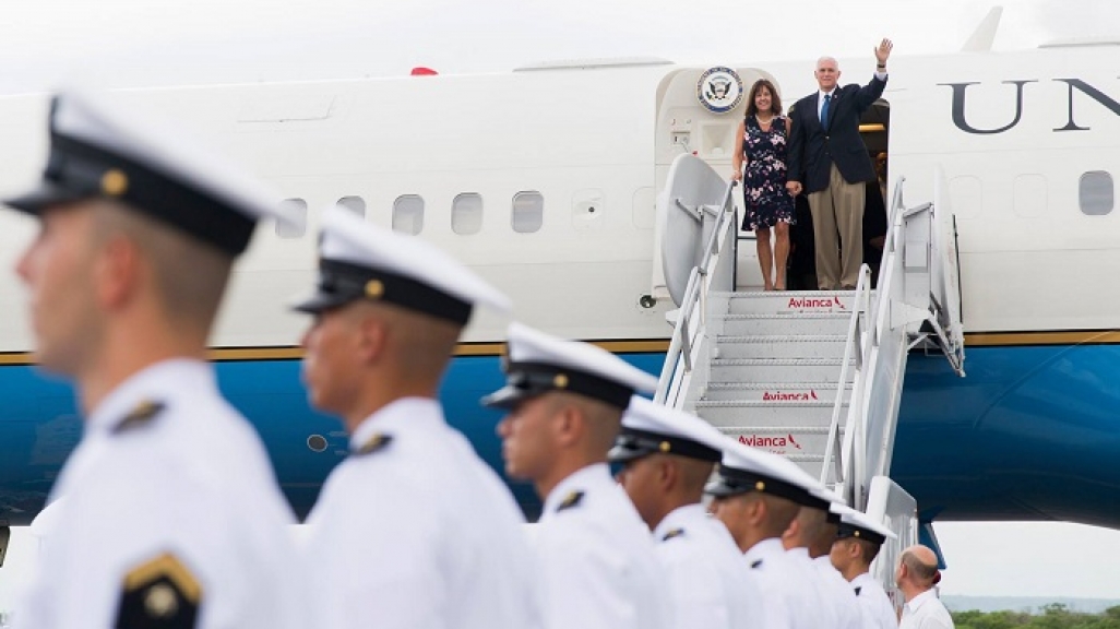 U.S. Vice President Mike Pence and his mother Karen arrive in Colombia. (White House photo)