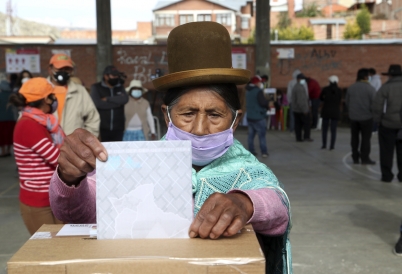 A woman casts a vote in Bolivia's special general elections. (AP)