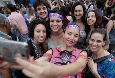 #EleNão activists take a selfie. (AP)