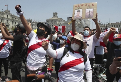 Demonstrators in Lima.