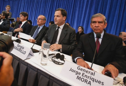 Colombian negotiators at peace talks