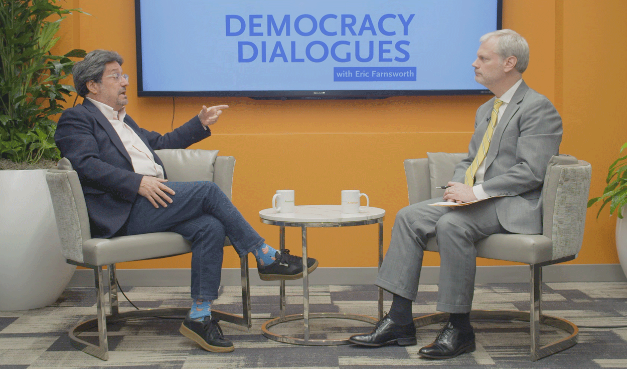 Francisco Pacho Santos and Eric Farnsworth at Democracy Dialogues