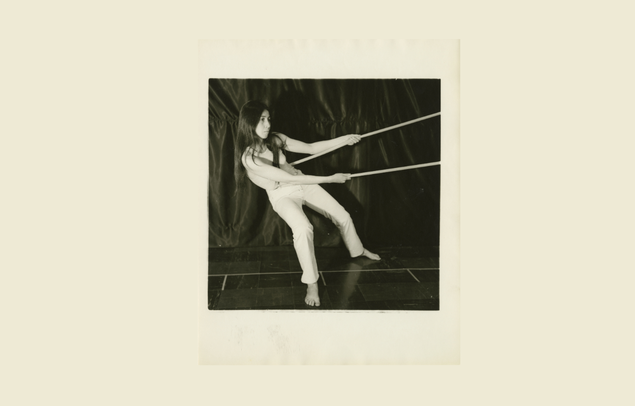 Promotional photo for Slingshot from performance event Performance Evening at the Idea Warehouse, May 2–3, 1975, Sylvia Palacios Whitman Archive, Photo: Nathaniel Tileston
