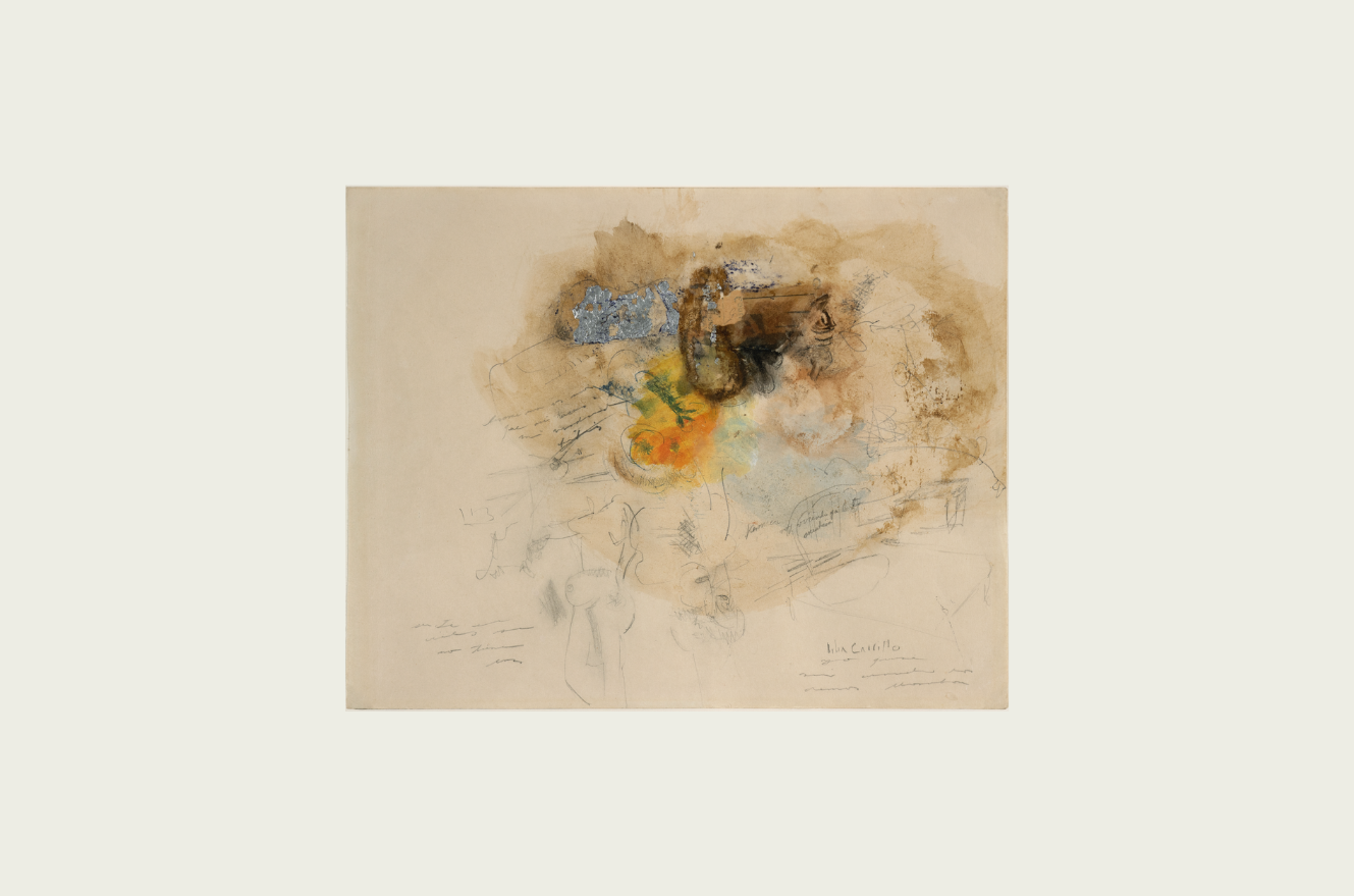 Lilia Carrillo, Sin título (Untitled), 1968. Gouache, silver leaf and graphite on cardboard. 9 x 11 5/8 in. (23 x 29.5 cm.). Courtesy of kurimanzutto, Mexico City / New York.