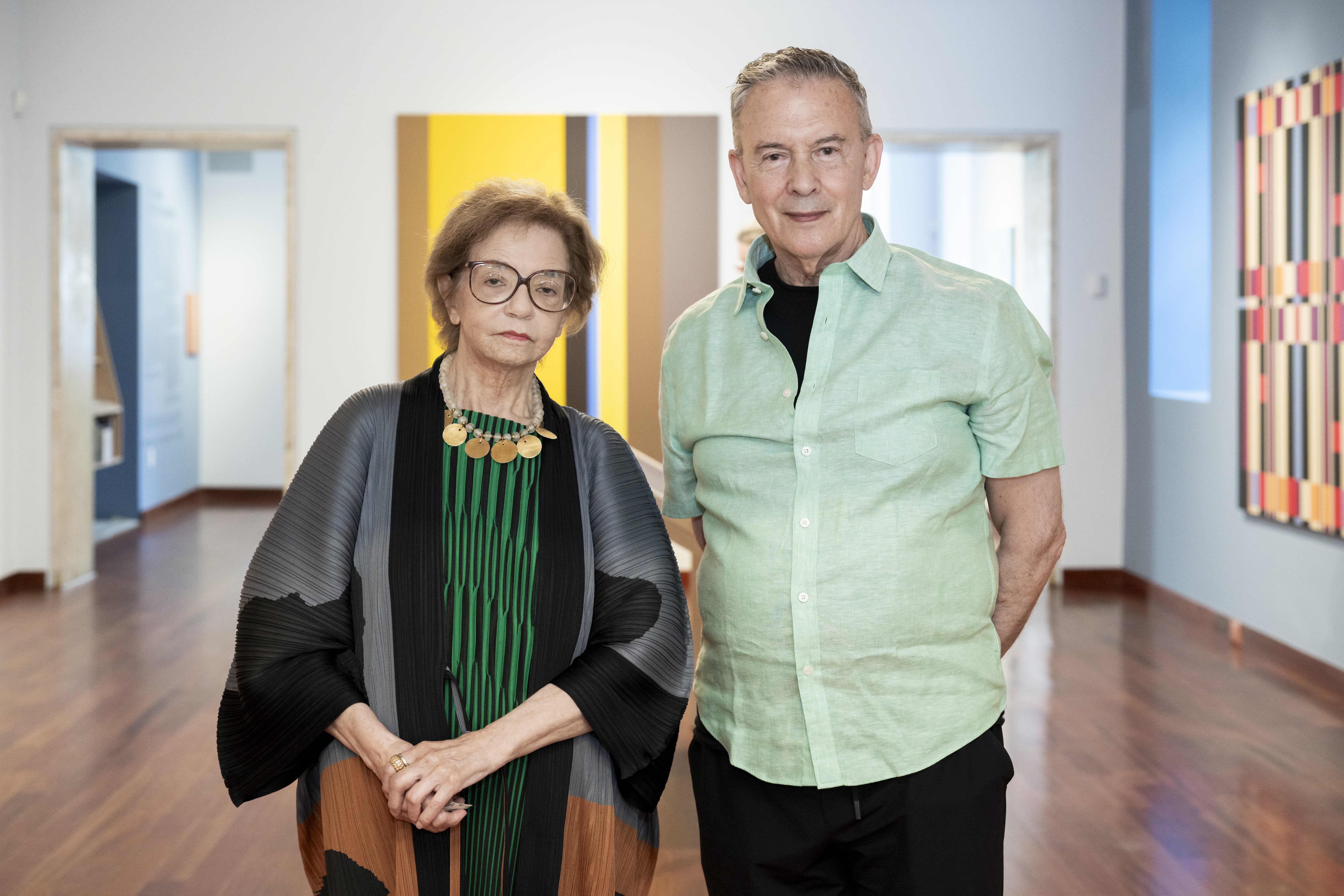 The artist, Fanny Sanín and the curator of Fanny Sanín: Geometric Equations, Edward J. Sullivan. Photo: Michael Palma Mir