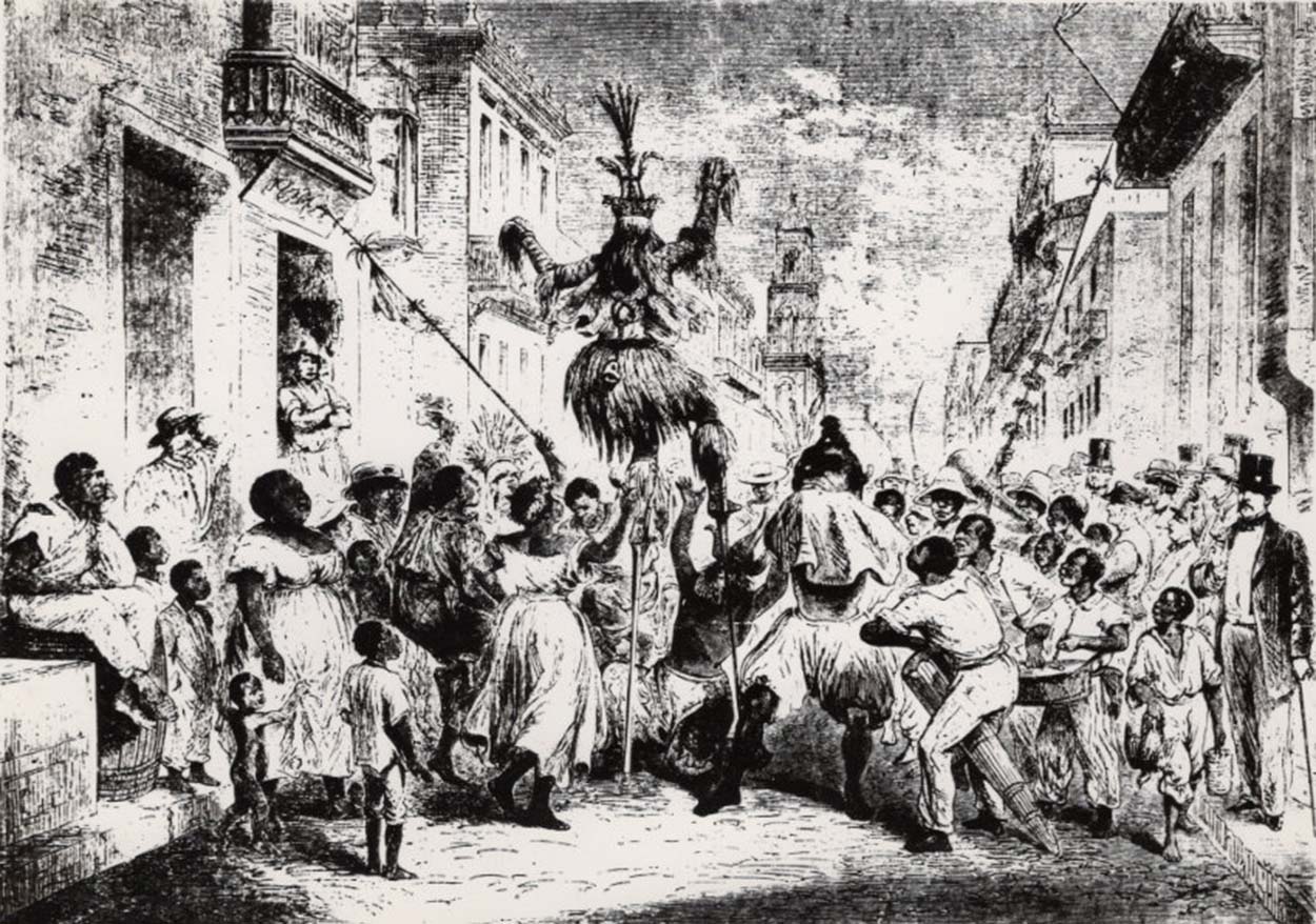Nineteenth-century engraving of a parading cabildo in Havana