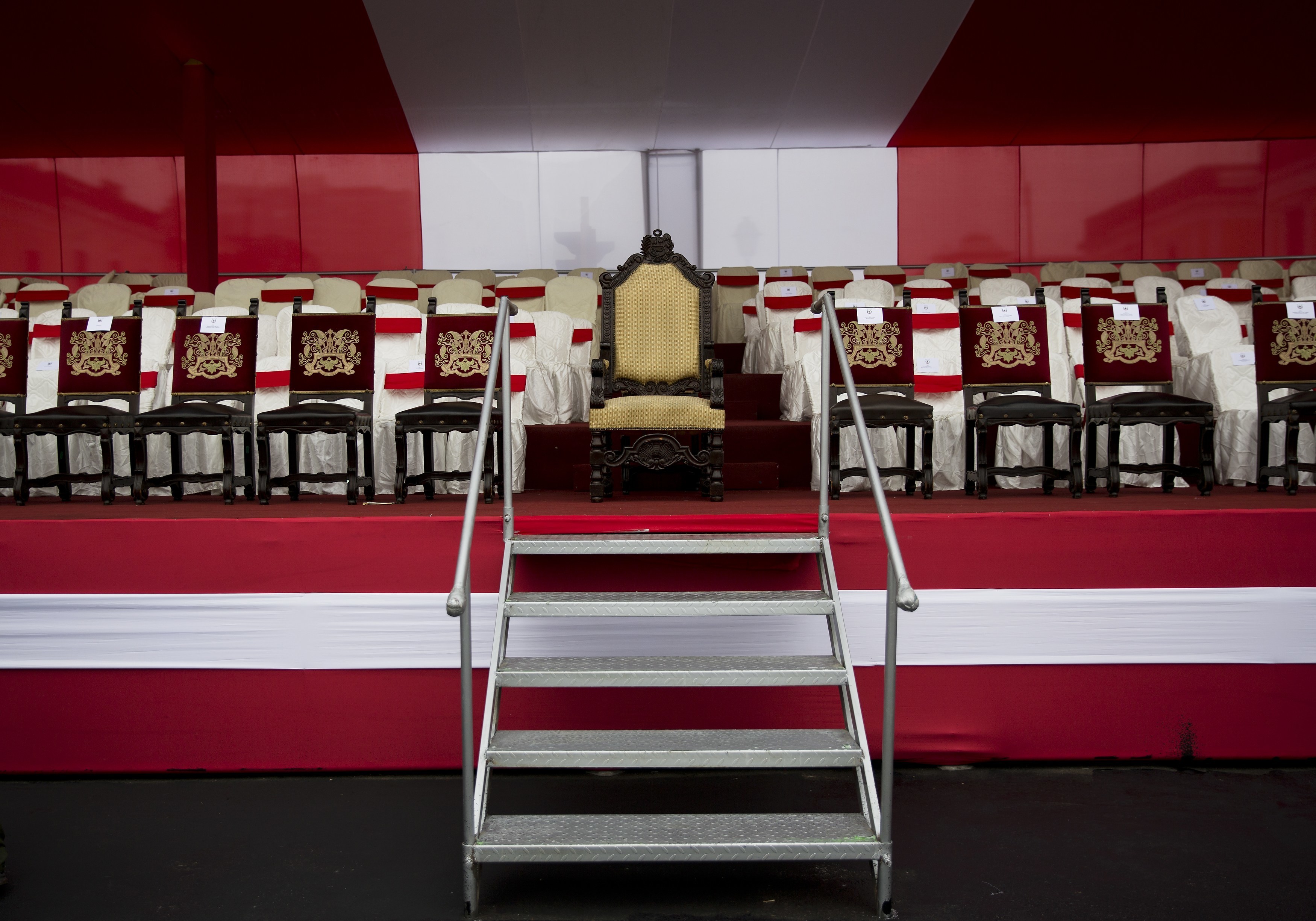 Peru's presidential chair on a stage. (AP)