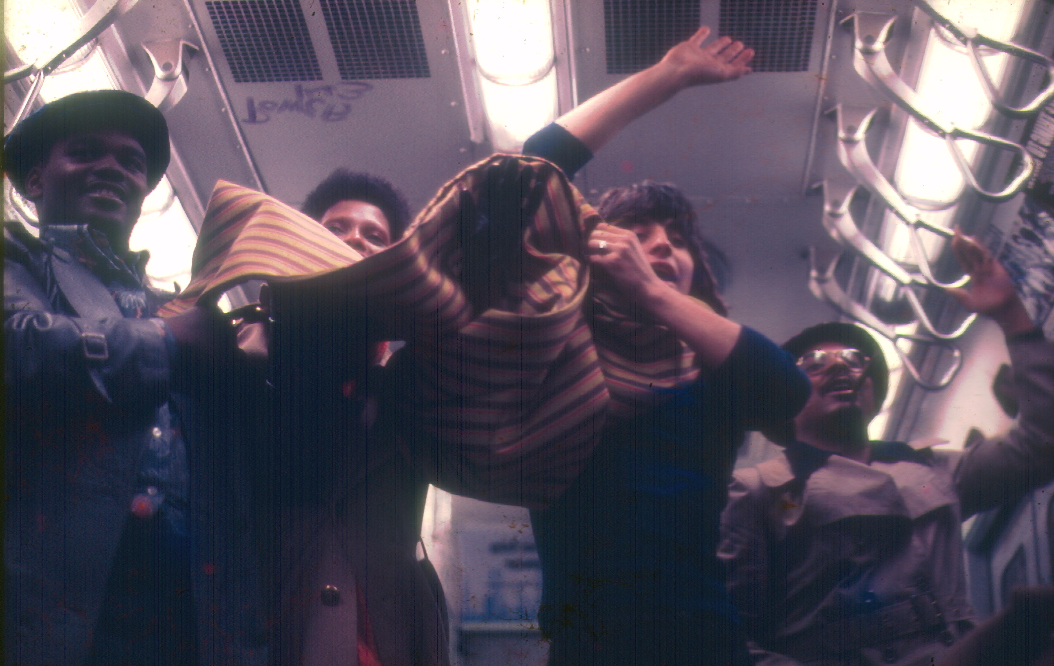 Hélio Oiticica, Parangolé Cape 30 in the New York City Subway, 1972, Facsimile of photograph.