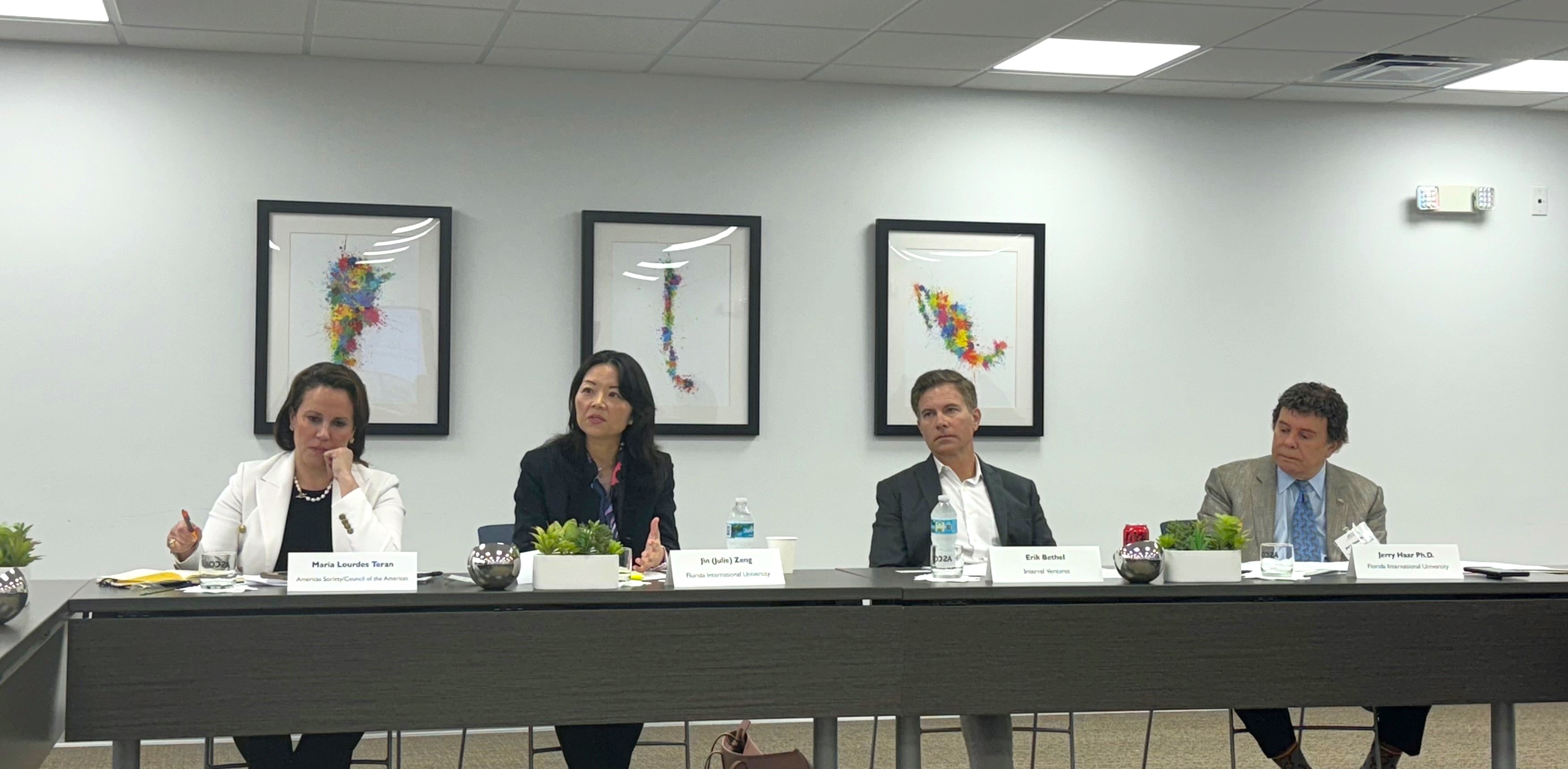 Maria Lourdes Teran, AS/COA Miami; Dr. Julie Zeng, FIU; Erik Bethel, Internal Ventures; Dr. Jerry Haar, FIU