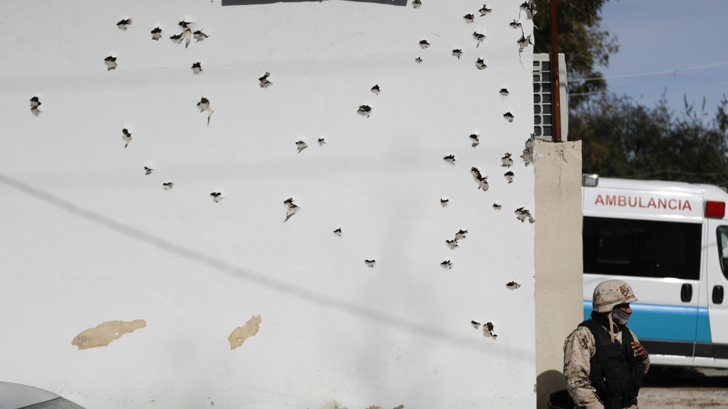 Bullet holes near the U.S.-Mexico border after a shoot out. (AP)