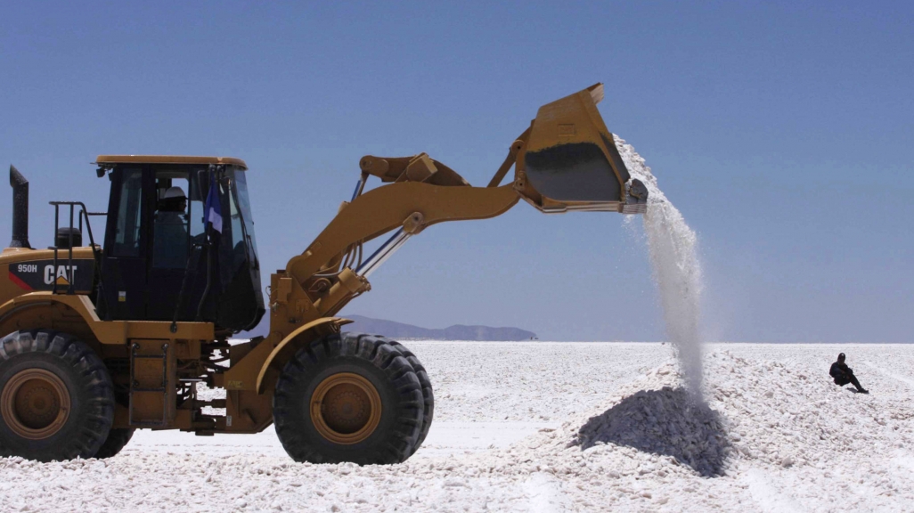 A bulldozer works at the Rio Grande lithium pilot plant. (AP)