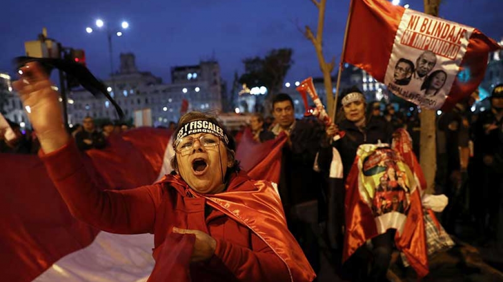 Anti-corruption protestors in Lima.