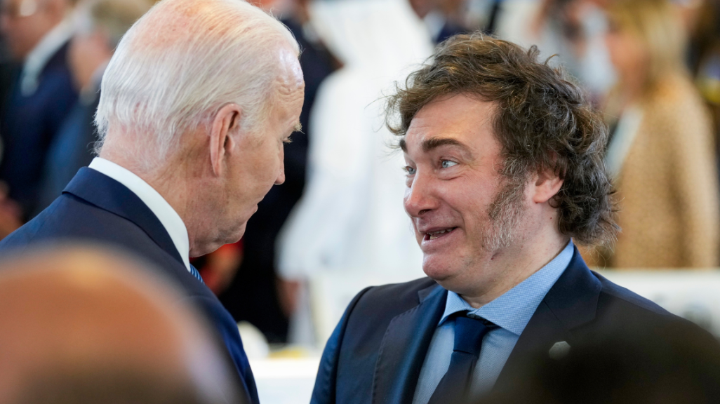 U.S. President Joe Biden (L) and Argentine President Javier Milei. (AP)