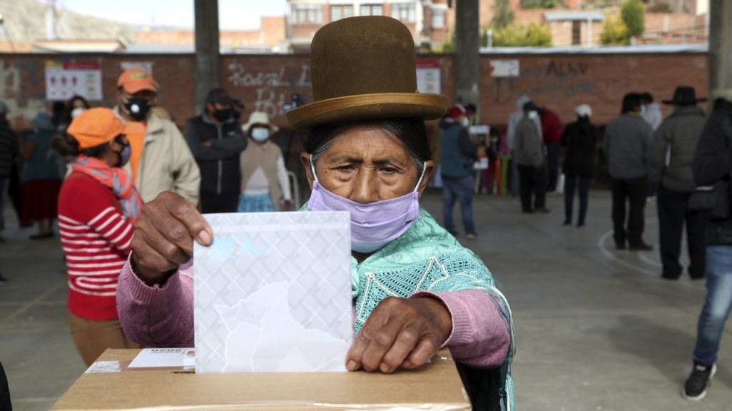 A woman casts a vote in Bolivia's special general elections. (AP)