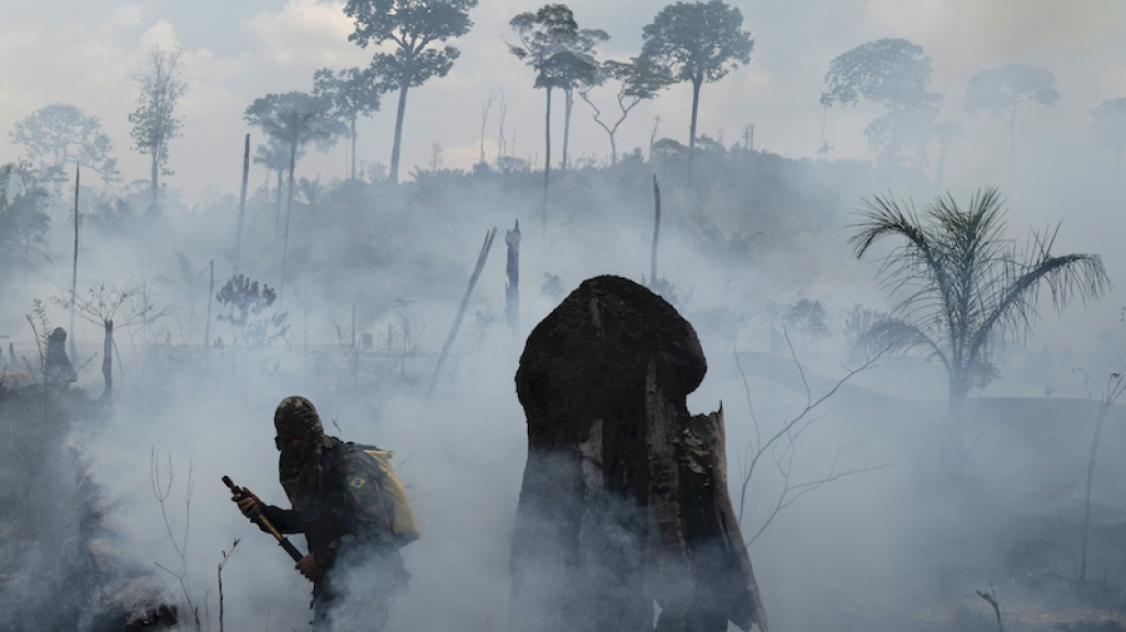 A Brazilian firefighter in the Amazon. (AP)