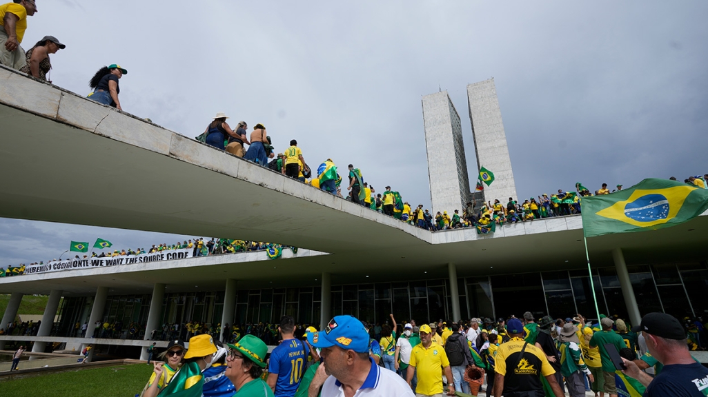 Protestors at the Brazilian National Congress building.