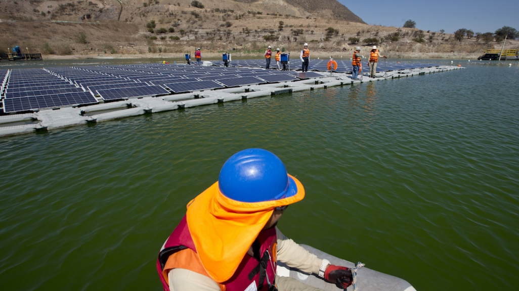 A floating island of solar panels in Chile.