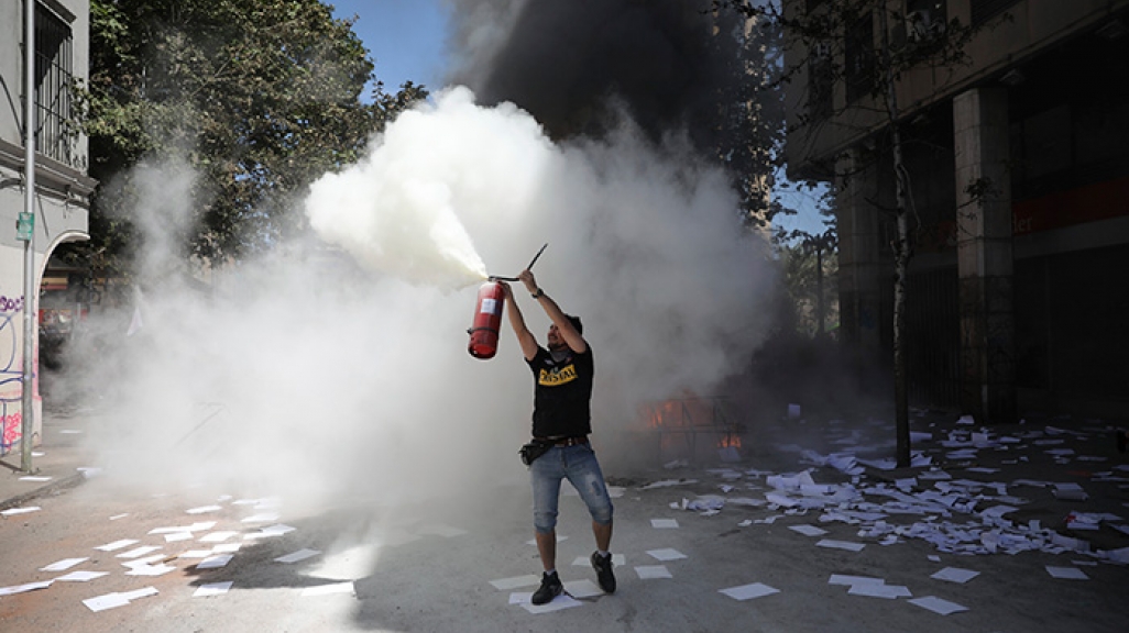 Protestor in Santiago