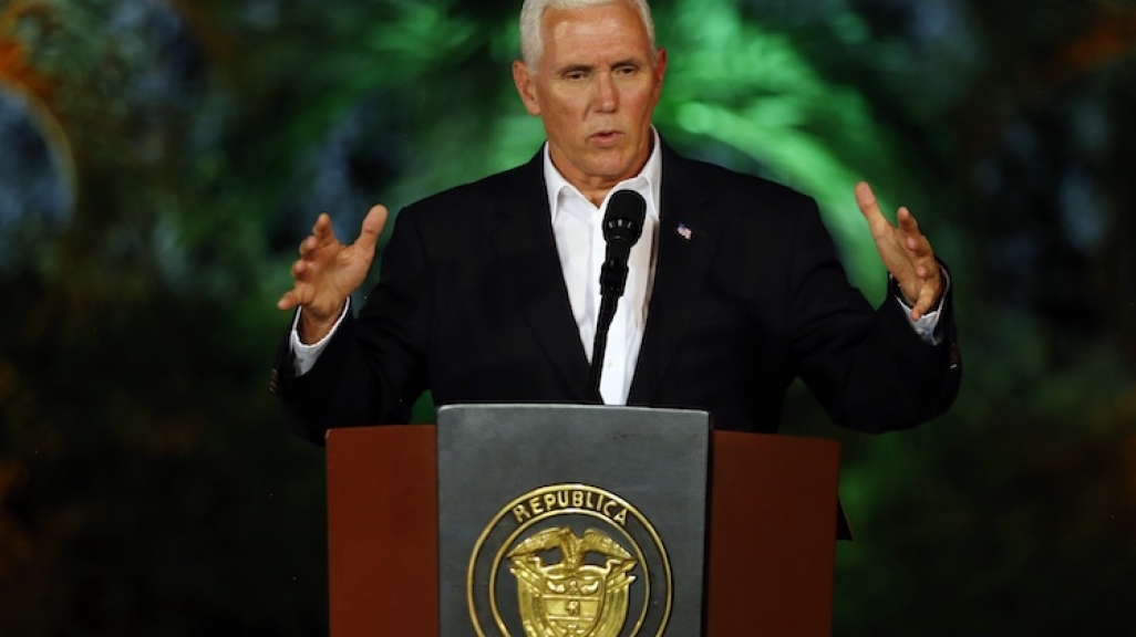 U.S. Vice President Mike Pence speaks in Cartagena, Colombia.