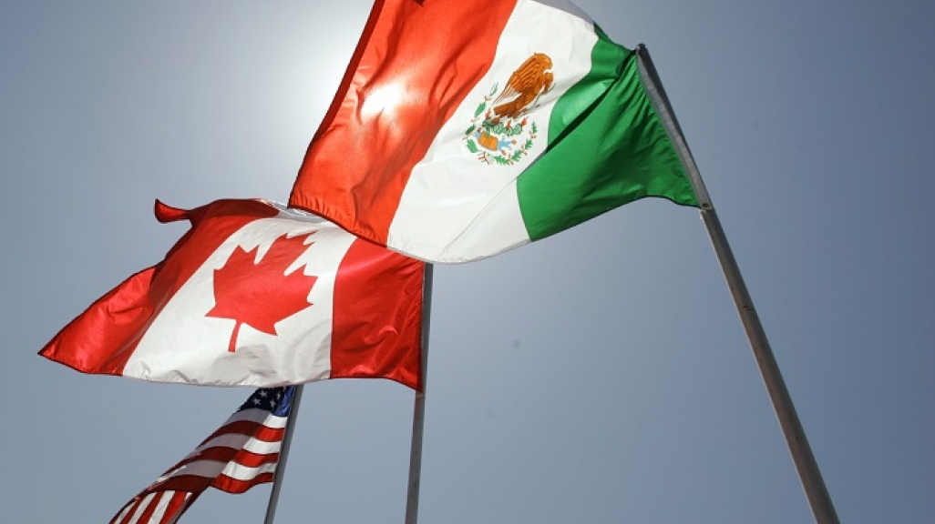 Flags of NAFTA members United States, Canada, Mexico