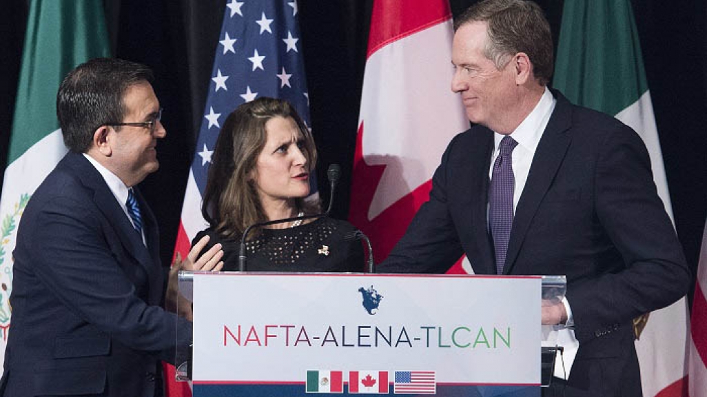 Negotiators Ildefonso Guajardo, Chrystia Freeland, and Robert Lighthizer. (AP)