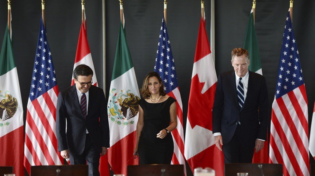 NAFTA negotiators U.S. Trade Rep Robert Lighthizer, Canadian Foreign Minister Chyrstia Freeland, and Mexico's Economy Secretary Ildefonso Guajardo in Ottawa.