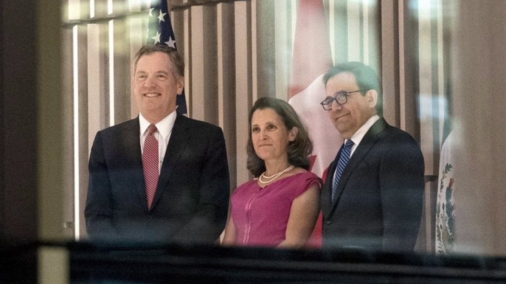 NAFTA negotiators U.S. Trade Rep Robert Lighthizer, Canadian Foreign Minister Chyrstia Freeland, and Mexico's Economy Secretary Ildefonso Guajardo in Ottawa.