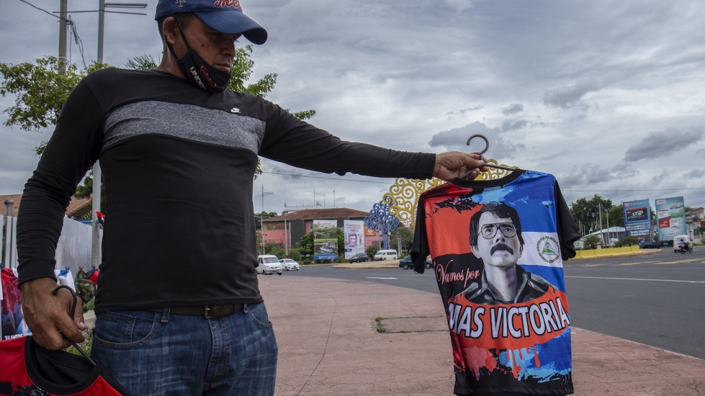 Man holding an Ortega shirt. (AP)