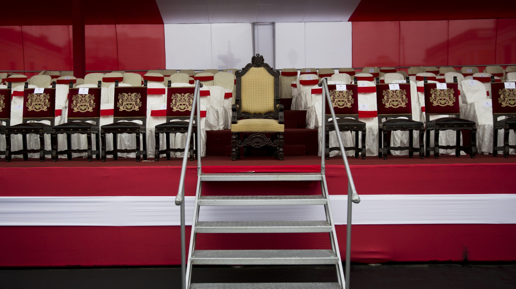 Peru's presidential chair on a stage. (AP)