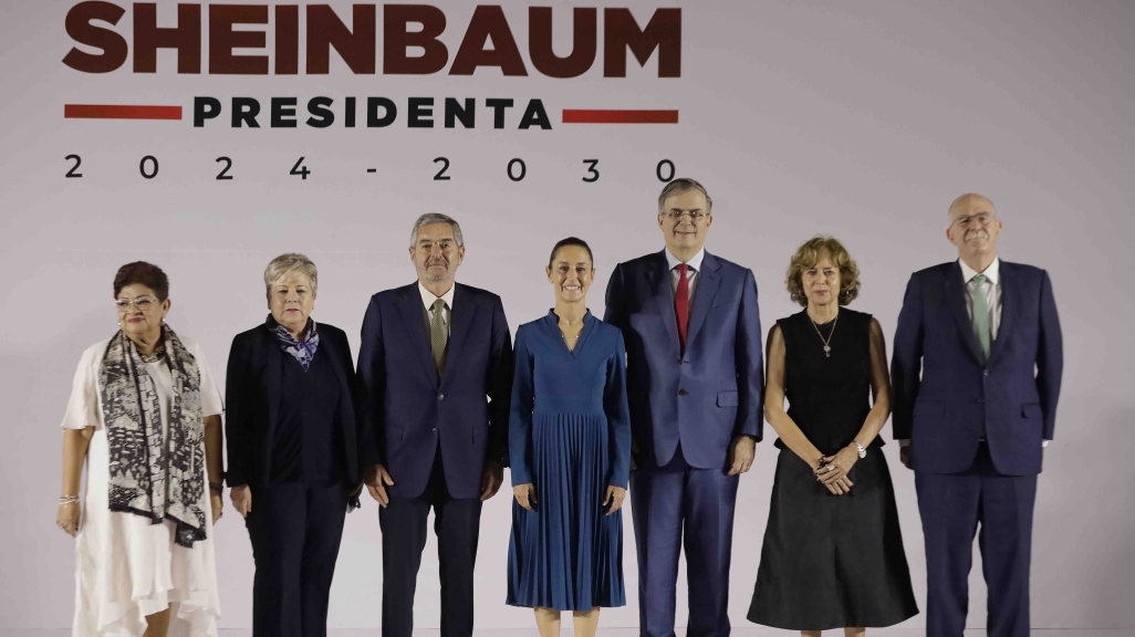 Mexican President-Elect Claudia Sheinbaum (center) with cabinet picks. (AP)