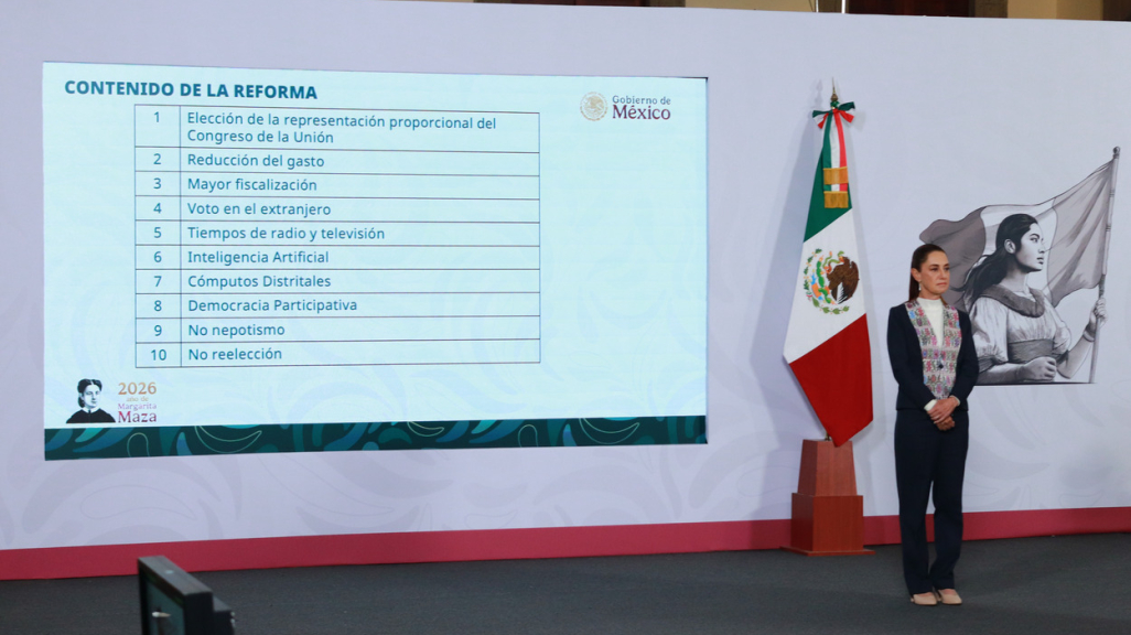Mexican President Claudia Sheinbaum presents her electoral reform. (AP)