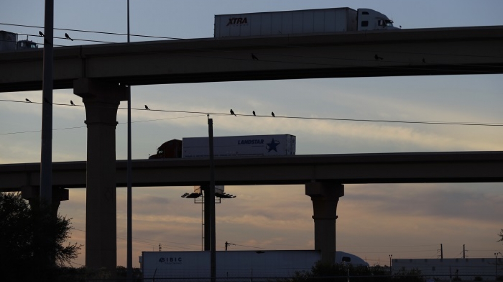Trucks on World Trade Bridge overpass in Laredo, Texas because NAFTA.
