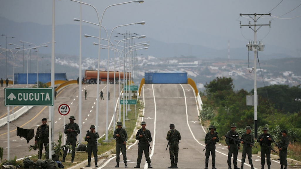 Venezuelan soldiers on the Tienditas Bridge. (AP)