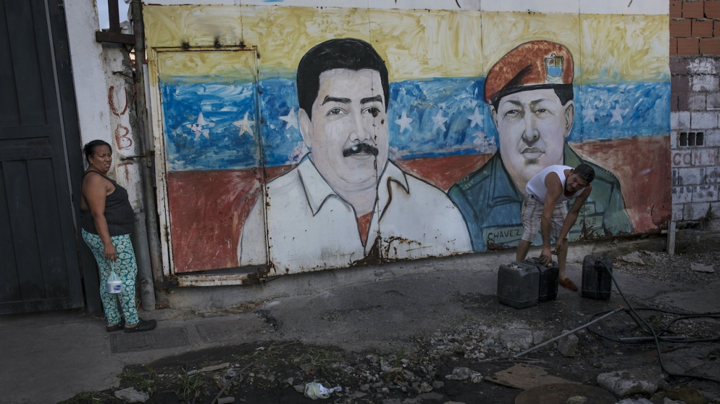 A mural of Nicolás Maduro and Hugo Chávez in Caracas. (AP)