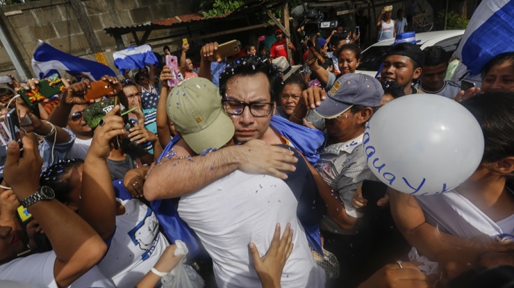 Political prisoners in Nicaragua after their release. (AP)