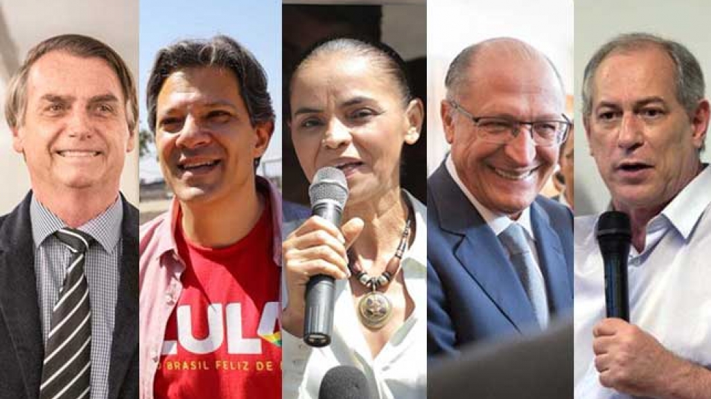Brazilian presidential candidates: Bolsonaro, Haddad, Silva, Alckmin, Gomes.
