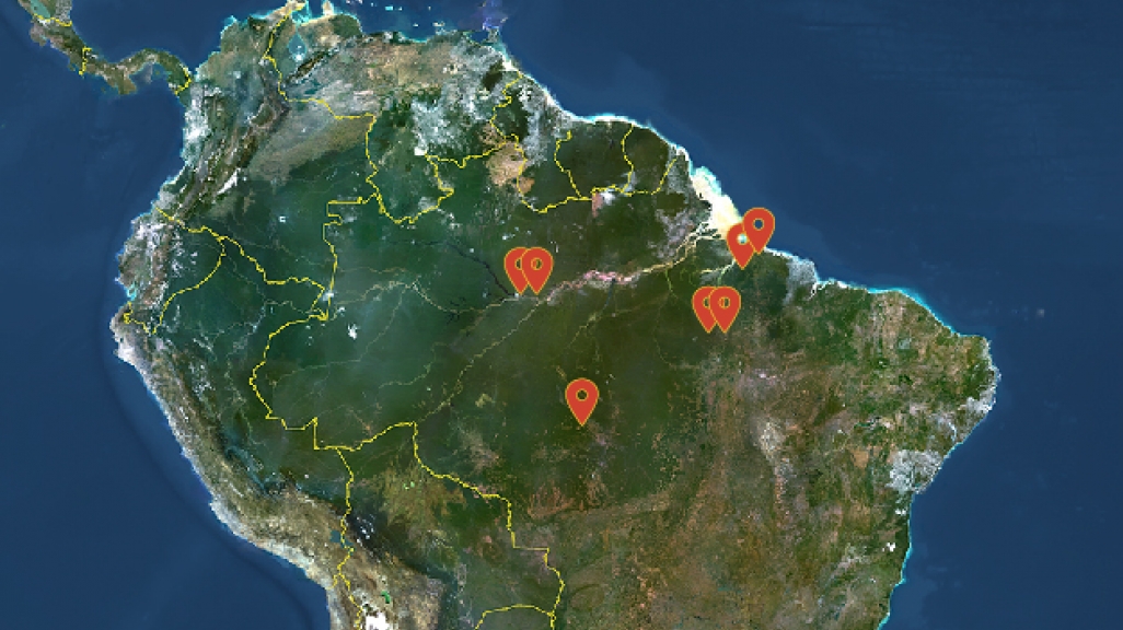 Graphic of the Amazon rainforest region with map locators