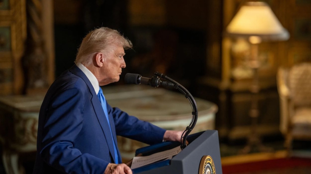Donald Trump on a podium