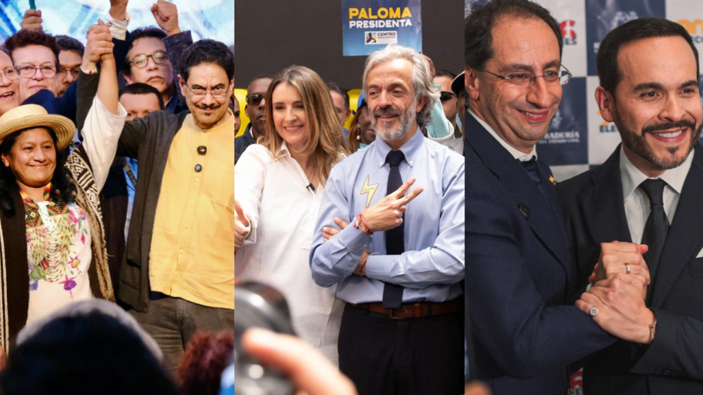 (L-R) Aida Quilcué, Iván Cepeda; Paloma Valencia, Juan Daniel Oviedo; José Manuel Restrepo, Abelardo de la Espriella.
