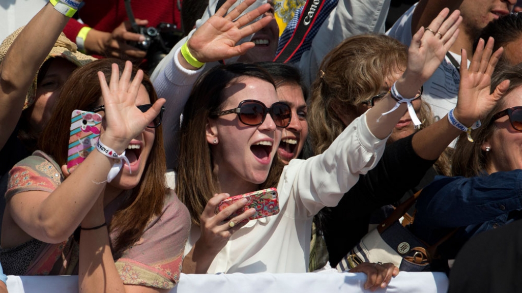 A crowd greets the pope in Mexico