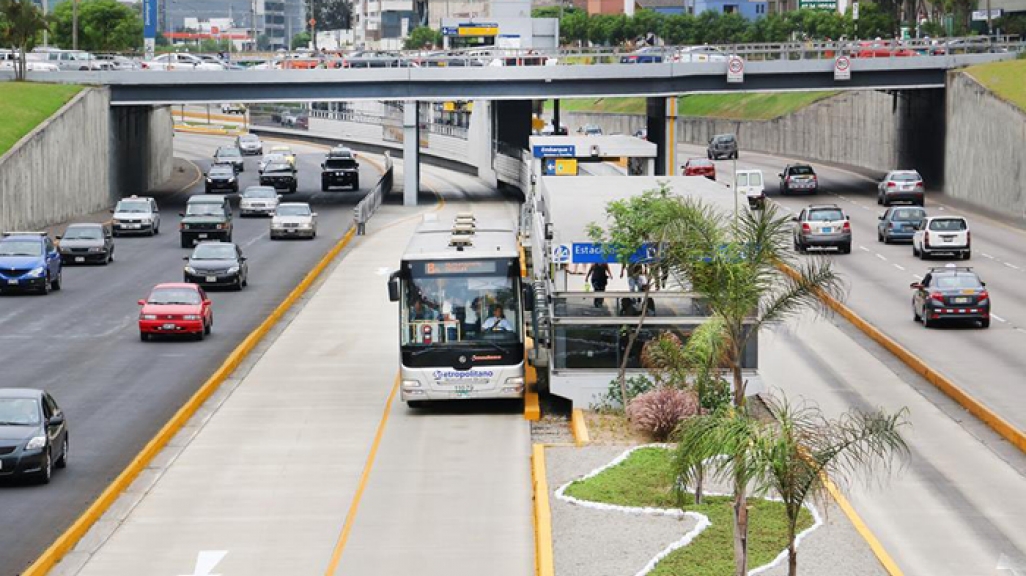 A Metropolitano bus in Lima, Peru.