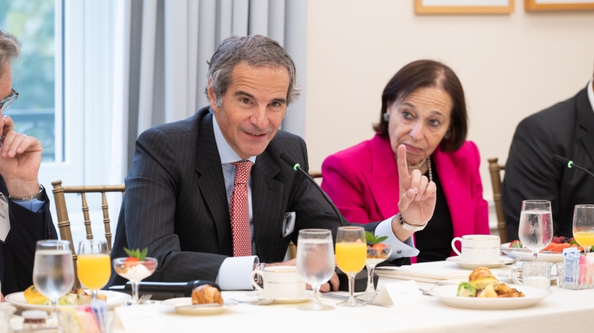 General Director of the International Atomic Energy Agency Rafael Grossi and AS/COA President and CEO Susan Segal</p>