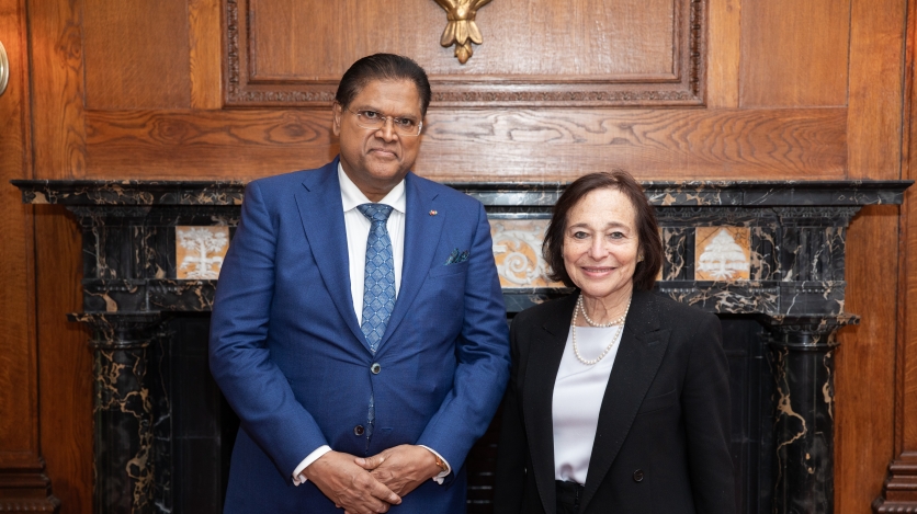 President of Suriname Chan Santokhi (L) and AS/COA President and CEO Susan Segal.