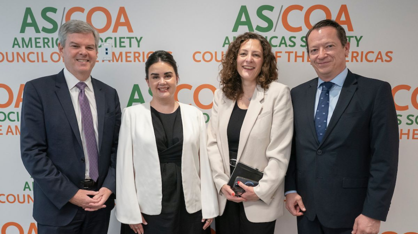AS/COA's Kevin Sullivan, Undersecretary Cristina Planter Riebeling, AS/COA's Carin Zissis, and Ambassador Juan Carlos Lara-Armienta. (Photo: Mark Finkenstaedt)