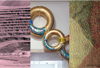 (left to right) Pablo Helguera, detail of Chuquicamata, 2023. Scherezade García, detail of Cathedral from the series Theories of Freedom, 2009-11. Julia Santos Solomon, detail of Cresta, 2019.