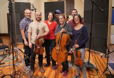 Jasper String Quartet, Vivian Fung, and the recording team in the studio.