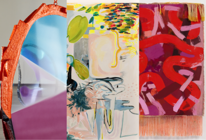 (left to right) Fabienne Lasserre, detail of Listeners, 2024. Alejandra Seeber, detail of Plantambor, 2021. Annette Wehrhahn, detail of The Wizard’s Kitchen, 2024.