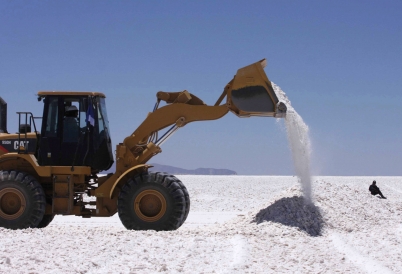 A bulldozer works at the Rio Grande lithium pilot plant. (AP)